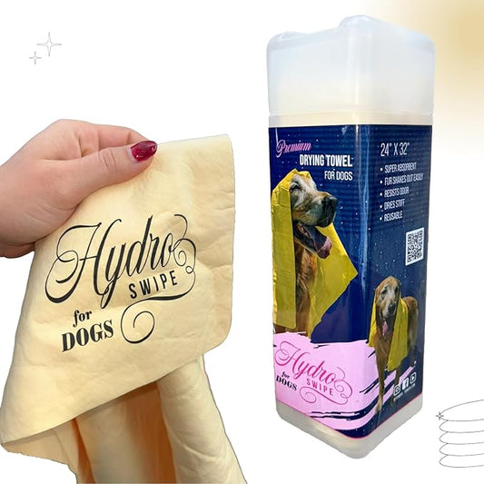 HydroSwipe for Dogs - Chamois Cloth for Drying Pets - Super Absorbent, Soft, and Large Towel 24" x 32" - Odor Resistant, Reusable, and Dries Stiff to Stay Fresh