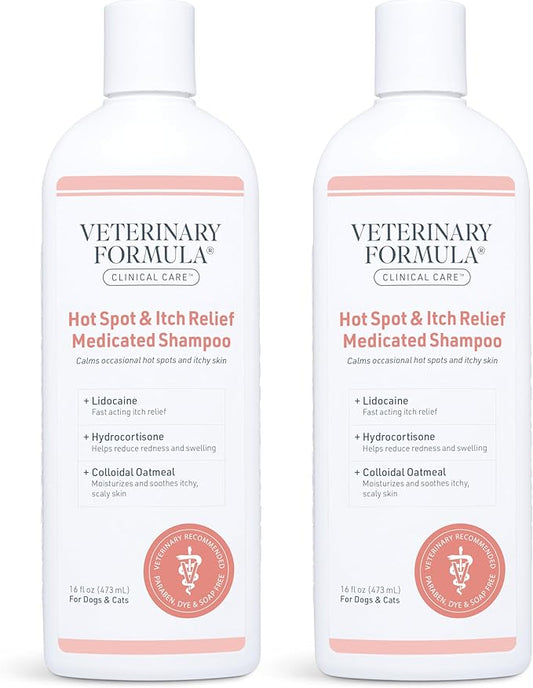 Veterinary Formula Clinical Care Hot Spot & Itch Relief Medicated Shampoo for Dogs and Cats 16 Fl Oz – Helps Alleviate Sensitive Skin, Scratching, and Licking of Coat (2 Pack)