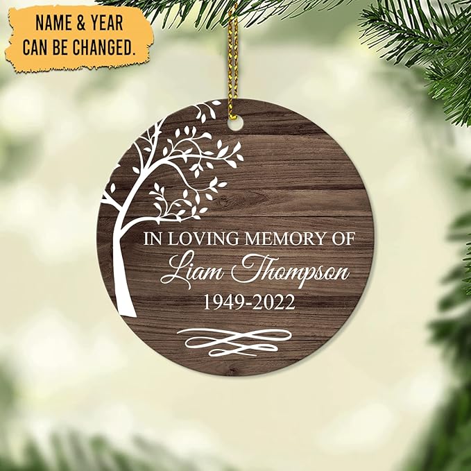 HYTURTLE Personalized Memorial Sympathy Christmas Ornament Tree Decor Gifts for Family Loss of Loved One Mom Dad Husband in Heaven - in Loving Memory Keepsake Custom Name Circle Ornament