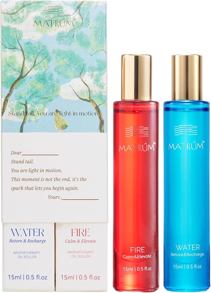 MATRUM Ease Menstrual Discomfort Blend Essential Oil Roll On, 100% Pure Arometherapy Roller for Soothe Pain and Restore Strength, Warm Calming & Relaxation, Fire and Water Duo, 1 Fl Oz