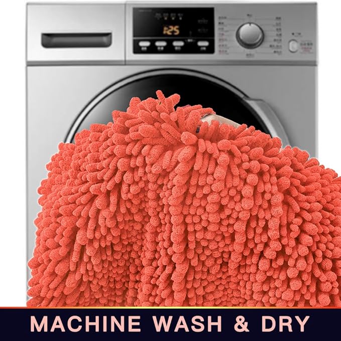 Walensee Bathroom Rug Non Slip Bath Mat (24x17 Inch Coral) Water Absorbent Super Soft Shaggy Chenille Machine Washable Dry Extra Thick Perfect Absorbant Best Small Plush Carpet for Shower Floor