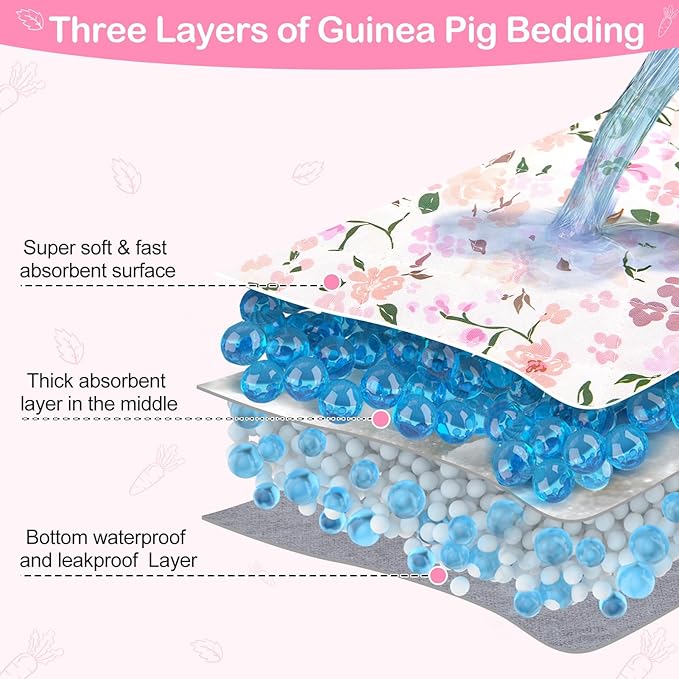 Bienbee Guinea Pig Bedding, 2 Pack 47" x 24" Reusable Guinea Pig Cage Liner Waterproof and Absorbent Small Animal Bedding Washable Pee Pads for Small Pet Hamster Rabbit Squirrel, Light Pink
