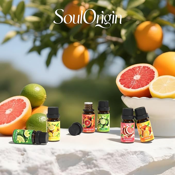 Citrus Essential Oils Set, Fragrance Oil Set for Diffuser, Scent Diffuser Oil for Candle Making- Blood Orange, Lemon, Bergamot, Lime, Grapefruit, Citrus