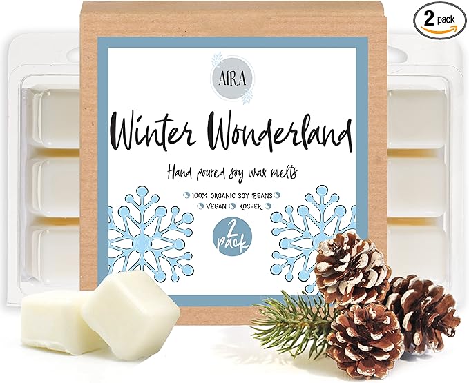 Aira Soy Wax Melt - Organic, Vegan, Kosher, Scented S0y Wax Cubes w/Essential Oil Blends - No Chemical 100% Soy Wax Melts for Tealight Melters - Hand-Poured Soy Tarts - Winter Wonderland - 2 Pack