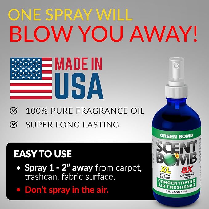 Scent Bomb Air Freshener Spray, Long-Lasting Odor Eliminator for Home & Car, Effective Deodorizer for Kitchen, Bathroom, Fresh Room Spray & Smell Neutralizer, Green Bomb Scent
