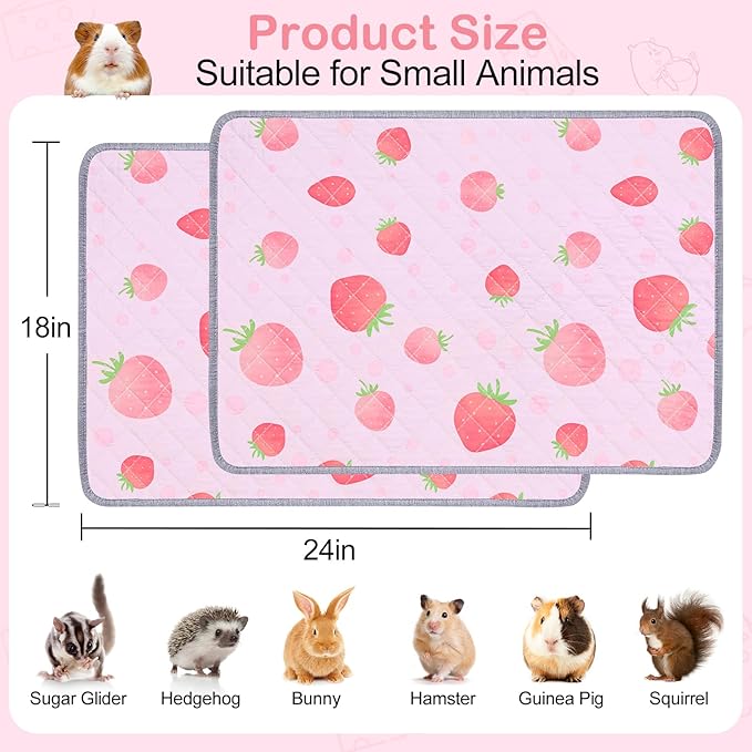 2 Pack Guinea Pig Bedding, Washable Guinea Pig Cage Liner Reusable Guinea Pig Mat Waterproof Guinea Pig Bedding for Cage, Super Absorbant Guinea Pig Pee Pads for Small Animals Hamster Rabbit Squirrel