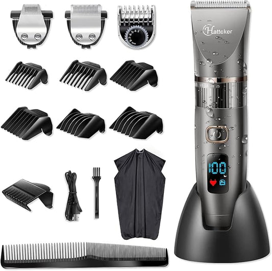 Hatteker Beard Trimmer for Men Professional Hair Clipper Hair Trimmer Shaver Haircut Detail Cutting Kit for Men Cordless Waterproof