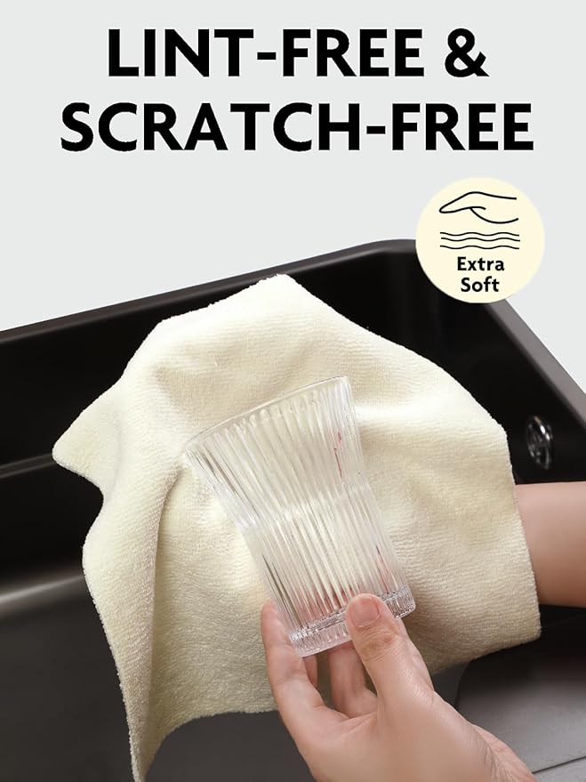 Fantasticlean Tear-Away Dish Cloth- 80 Sheets, 4 Rolls - 10'' by 10'', Reusable Washable Kitchen Towels, Super Absorbent Microfiber Cleaning Cloths (Pink,Grayish,Beige,Tan)