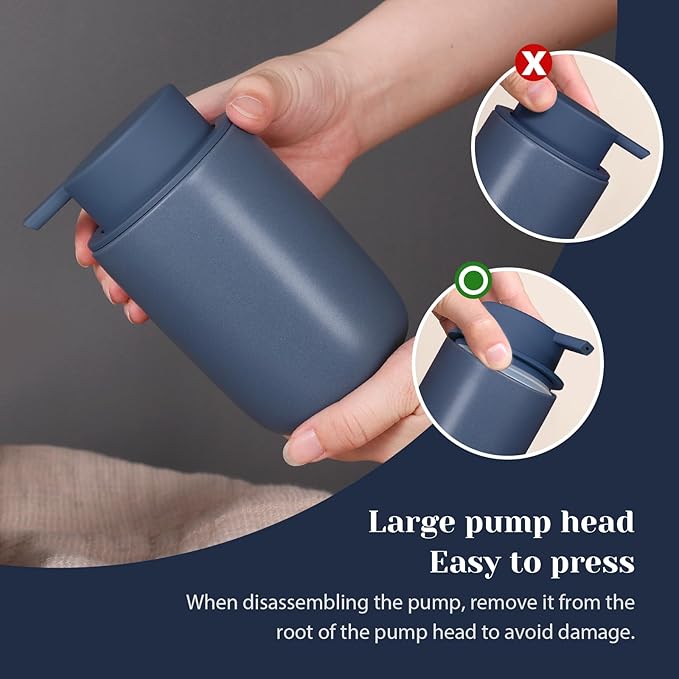 INGOFIN Ceramic Soap Dispenser Set, 2 Pack (12 oz) Bathroom Hand Soap Dispenser with Pump, Liquid Hand and Dish Dispenser Set with 8 Pcs Clear Stickers, for Kitchen -Matte Blue