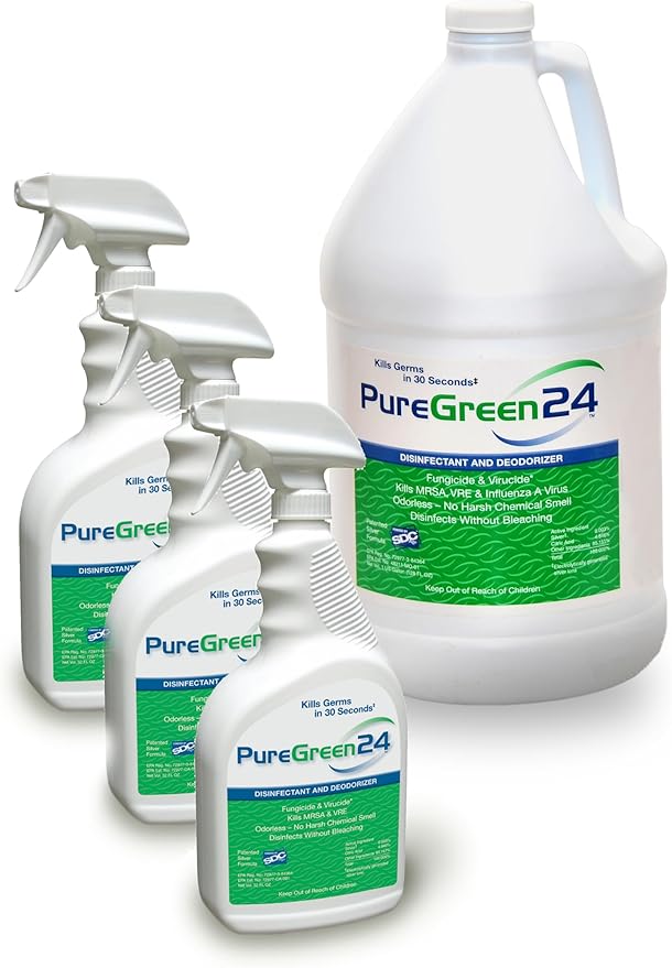 PureGreen24 Value pack Safe & Effective Disinfectant. Kills Deadly Germs including RSV COVID-19 Norovirus MRSA Staph 2025 flu Bird flu Contains no toxic chemicals odorless (1 gallon 3 x 32oz sprays)