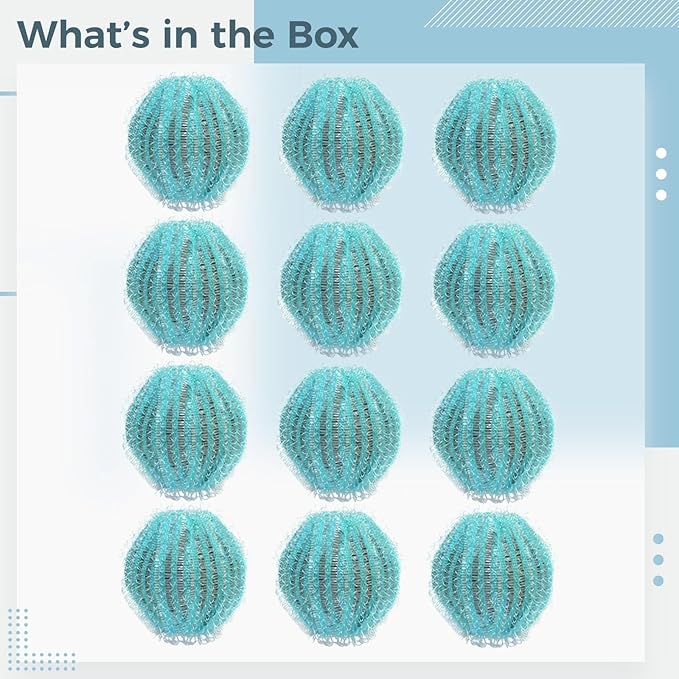 1.37 in (3.5 Cm) Blue Mesh, Clothes Pet Hair Removal Tool, 12 Pcs Laundry Hair Remover Balls, Washing Machine Catcher, Effective Design