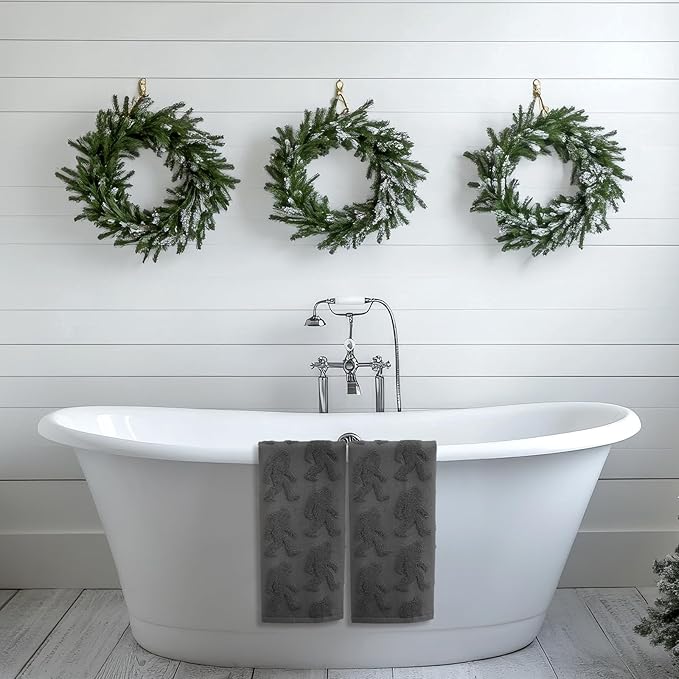 2 Pcs Bigfoot Sasquatch Hand Towels for Bathroom, Carbon Gray 100% Cotton Absorbent Jacquard Weave Decorative Towels for Bathroom Kitchen Decor Gift, 13.7 x 29.5 Inch