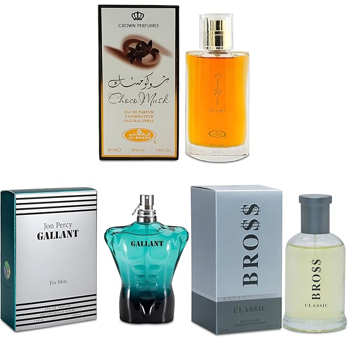 3Pack Men Colognes Choco Musk&Gallant&Bross Classic Eau De Parfume Spray with Woody Floral & Fruity Scent Perfume Gift Set Day to Night Luxury Fragrances