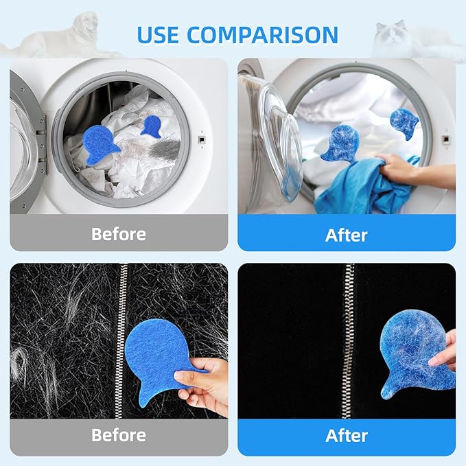 6 PCS Pet Hair Remover for Laundry – Effectively Removes Fur, Lint & Dander – Reusable, Eco-Friendly Laundry Pet Hair Catcher – Gentle on Clothes, Protects Machine, Easy to Use & Clean (Blue)