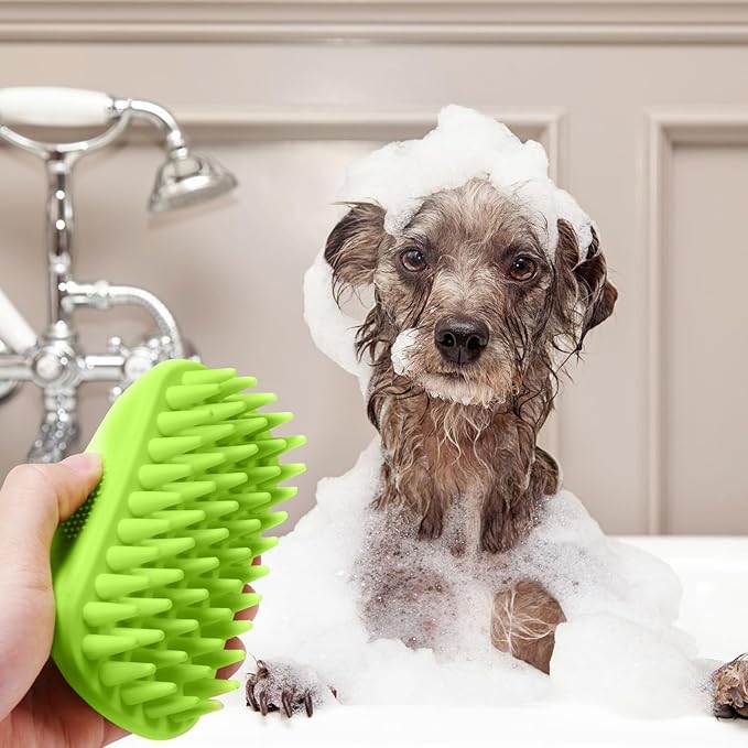Bath Brushes for Pet Grooming & Massage,Rubber Scrubbing Brush for Dogs,Pet Silicone Shampoo Brush,Ideal for Long & Short Haired Dogs and Cats, Essential Puppy Accessory,Green