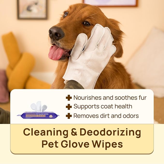 HICC PET Cleaning Deodorizing Glove Wipes for Dogs & Cats, Vet Recommended Hypoallergenic Hydrating & Nourish Fur Pet Grooming Glove Wipes, Pet Bathing Wipes for Horse Coat Care