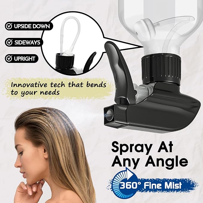 AMORIX Plastic Spray Bottles 2 Pack 360° Water Spray Bottle for Cleaning 10 oz/300 ml Upside Down Spray Bottle Small Mister Squirt Bottle with Adjustable Nozzle for Hair, Cooking, Plant, Pet