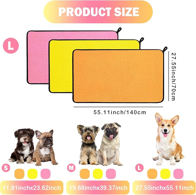 MICOOYO 3PCS Dog Towels for Drying, Super Absorbent Pet Grooming Towels, Quick Drying Dog Bath Towels for Puppy Cats (Yellow, Pinkcolor, Orange, S)