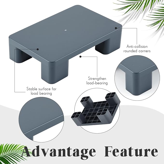 2 Pack Dunnage Rack, 19.69" Long x 15.75" Wide, 4.72" Height Plastic Dunnage Rack, 1000+ Pound Capacity Storage Commercial Food Service Storage in Restaurant Kitchens Shop, Gray