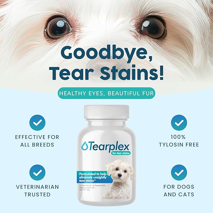 Tear Stain Remover for Dogs and Cats | Natural Supplement Suitable for All Breed Types | Pet Tear Stain Remover Powder | Made with Natural Ingredients | Beef Flavored - 1 Pack