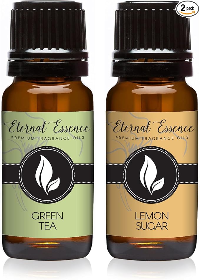 Eternal Essence Oils 2 Pack 10ml Premium Fragrance Oil - Green Tea & Lemon Sugar - for Candle, Soap Making, Aromatherapy, Diffusers, Home Care, & Humidifiers