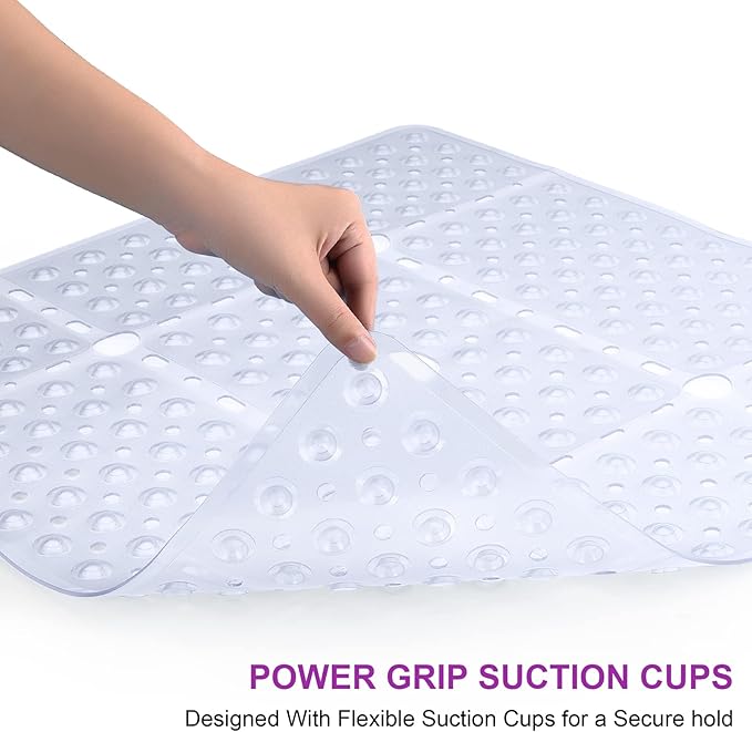 Reetual XL Shower Mat Non Slip - 27x27 Bath Mat for Shower Stall or Large Bathtub Mat with 240 Powerful Suction Cups and Drain Holes. Black Shower Mats for Bathroom (Clear Mat)