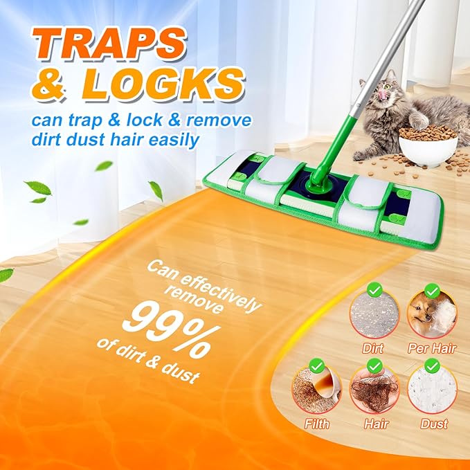 XL Wet Pads Refills for Swiffer XL Dry Sweeping Cloths Reusable XL Wet Mopping Pad Cleaning Cloths Microfiber Mop Pads for Hardwood Floor Cleaning (Green 5 Pack)