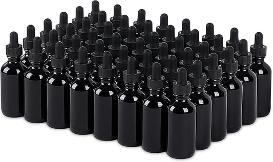 48 Pcs, 2oz Glass Dropper Bottle, Leakproof Tincture Bottles with Dropper, Black Reusable Eye Dropper Bottle, for All Kinds of Liquids (Black,2oz-48pcs)