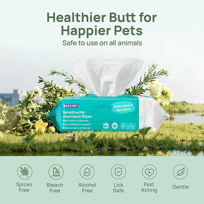 HICC PET Wipes for Dogs & Cats, Vet Recommended Cleansing Deodorizing & Soothing Allergy Infections Anal Gland Wipes with Coconut Oil, Dog Wipes for Cleaning Butt Paw, for Horse Skin, Coat & Hoof Care