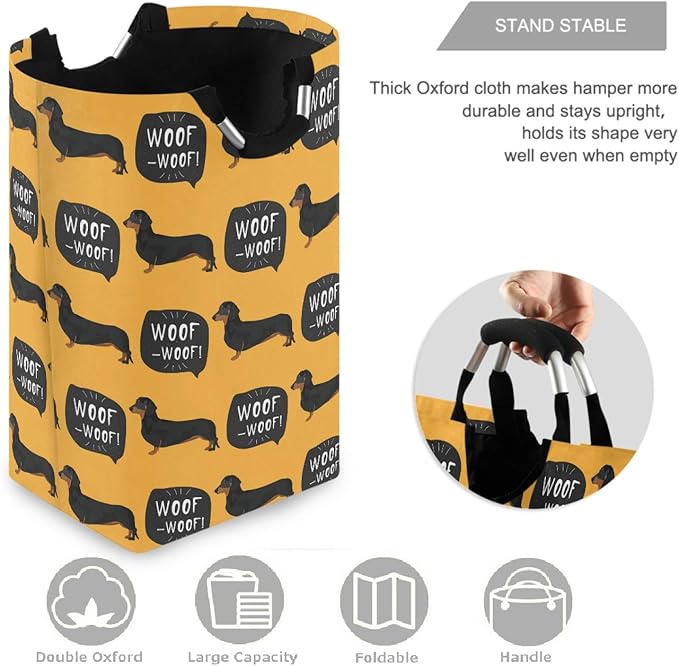visesunny Collapsible Laundry Basket Dog Woof Cartoon Animal Large Laundry Hamper Oxford Fabric Dirty Clothes Toy Organizer with Handle For Bathroom Kids Room Dorm