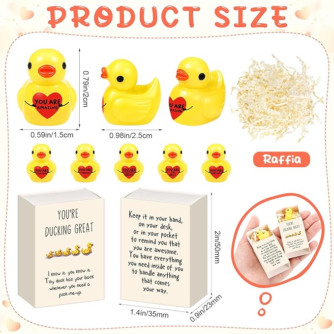 25 Set Employee Appreciation Gifts Bulk Coworkers Thank You Desk Pets Holiday Small Cute Emotional Support Resin Ornaments Card Box for Women Men Adults Office (Heart Duck)