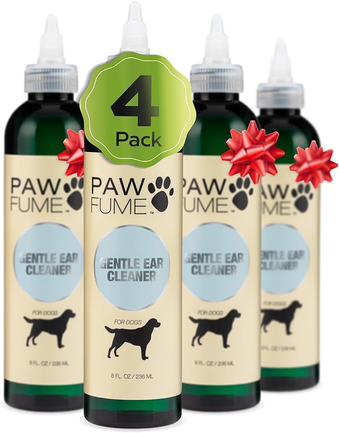 Pawfume Dog Ear Cleaner Solution, 4-Pack – Soothe Itchy Ears Instantly – with St. John’s Wort & Almond Extracts, Vet-Certified Formula, Alcohol-Free & Sulfate-Free – Dog Ear Wash for All Breeds