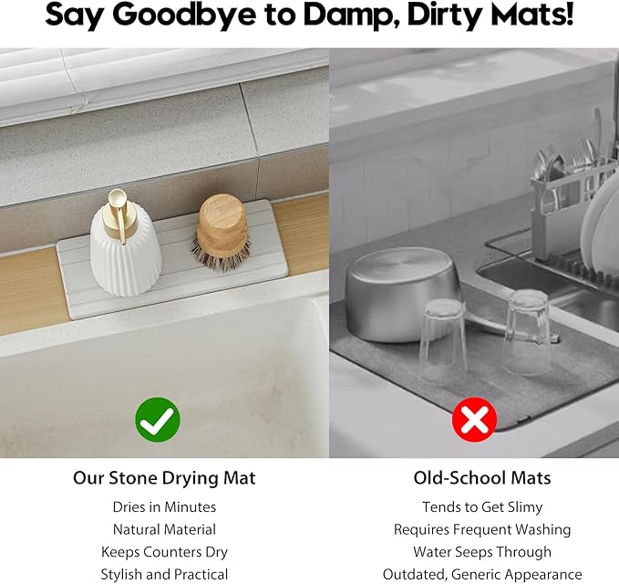 3 Pack Diatomite Stone Sink Tray, Water Absorbing Mat for Kitchen & Bathroom Counter, Quick Dry Soap Dish Makeup Vanity Caddy,Sponge Holder Organizer, Beige - 2pcs of 4.5"x 3.5" and 1pc of 9"x 3.5"