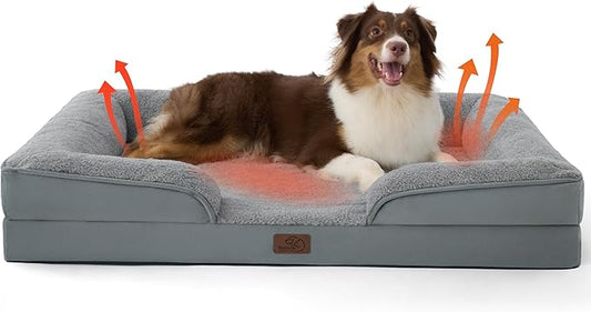 Bedsure Self Warming Orthopedic Dog Beds Large Sized Dog - Washable Large Dogs Bed Waterproof, Big Comfort Dogs Couch Sofa with Removable Cover, Pet Bed with Nonskid Bottom, Grey, Non-Electric