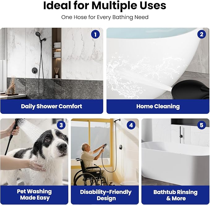 JOMOO Shower Hose, 118 Inch Extra Long Stainless Steel Handheld Shower Hose Extension/Replacement with Brass Insert and Nut, Flexible Anti-Kink Shower Head Hose for Bathroom, Matte Black