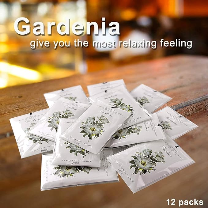 MYARO Scented Sachet House Air Freshener - 12 Pack Long Lasting Gardenia Fragrance Deodorizer for Home Closet Drawer Car