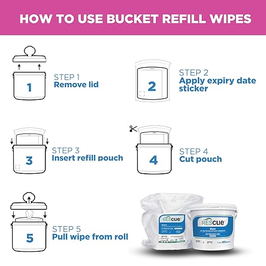 REScue One-Step Disinfectant Cleaner & Deodorizer Wipes for Vet Use – Cleaner for Kennels, Litter Boxes, Vet Offices, Pet Grooming Surfaces – Extra Large Wipes, 160-Count Bucket Refill (1 Pack)