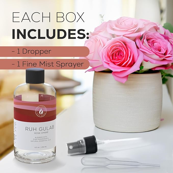 Aroma Country Ruh Gulab Diffuser Oil - Luxury Essential Oils for Diffuser Refill & Air Freshener Room Spray - Long-Lasting & Natural Home Fragrance, Damask Rose Scented Oil for Diffusers (8.5 Fl. oz)