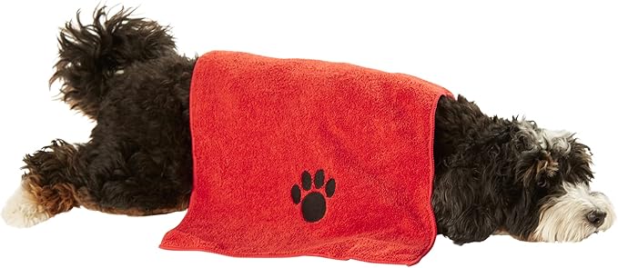 Bone Dry Pet Grooming Towel Collection Embroidered Absorbent Microfiber Drying Set, 15x30, Red, 3 Count (Pack of 2)