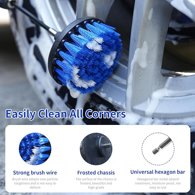 10 Pack Drill Brush Attachment Set, Drill Scrubber Brush Kit, Drill Cleaning Brush, Scrub Brush for Grout Floor Tub Shower Bathtub Tile Sink Toilet Bathroom Kitchen Car Blue