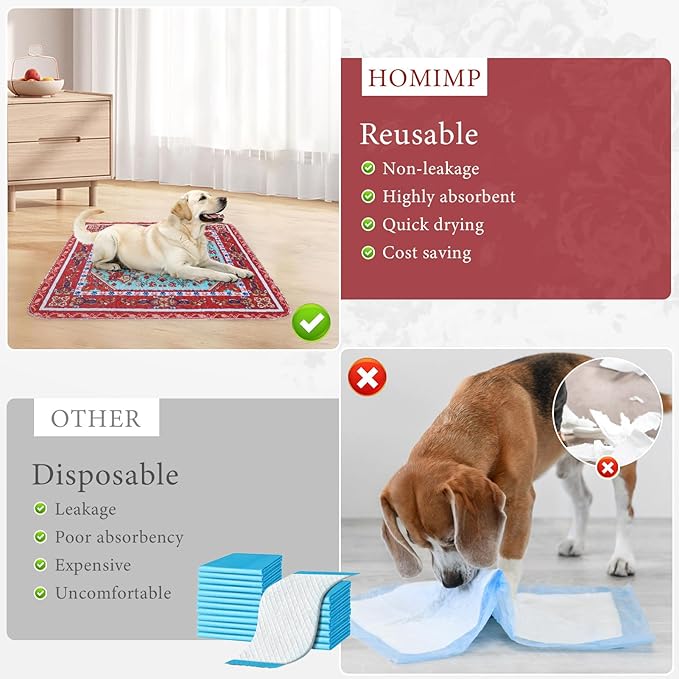 Homimp Washable Pee Pads for Dogs, 2 Pack Reusable Puppy Pads Waterproof, Absorbent and Leakproof Dog Pee Pads, Non Slip Puppy Training Pads, Pet Mat for Floor, Crate, Couch, Whelping,Brown, 36"x41"