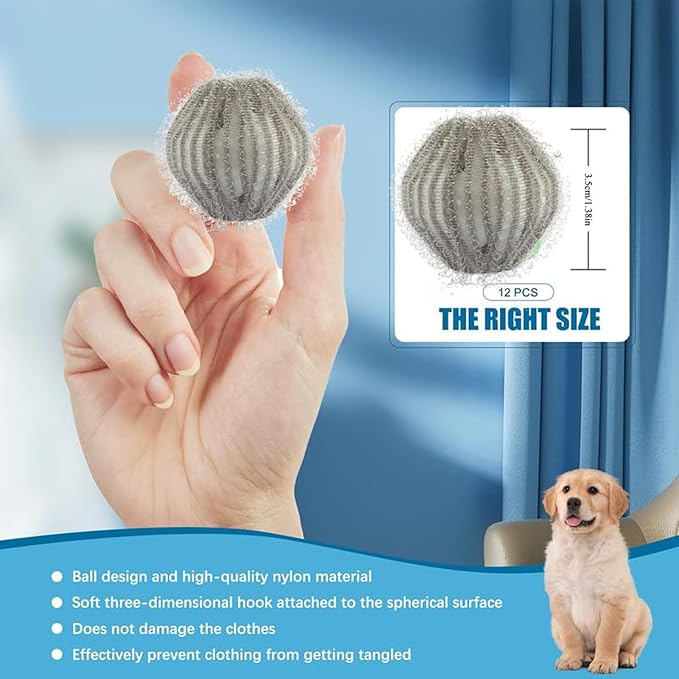 Upgrade 12 PCS Pet Hair Remover for Laundry, Reusable Dog & Cat Hair Remover for Laundry, Washing Machine Pet Hair Catcher for Clothes, Bedding, Gentle on Fabrics (Gray)