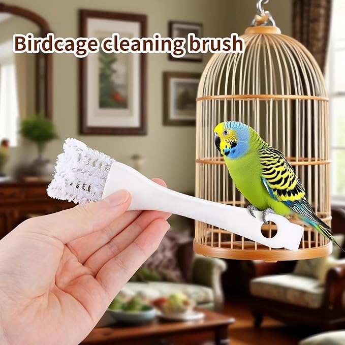 Bird Cage Cleaning Brush Tool Set, Bird Cage Cleaner Brush Kit, Bird Cage Cleaning Brush with Long Handle, Bird Cage Accessories,Poop Remover for Cleaning Poop in Pet Cages,Parrot Cages & Bird Perches