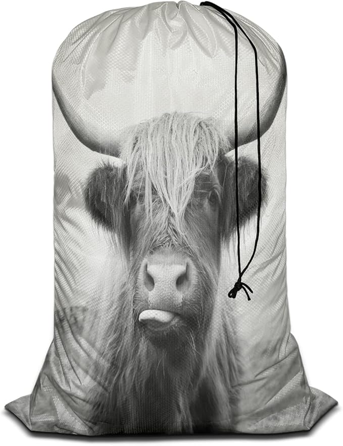 Swono Scottish Highland Cow Extra Large Travel Laundry Bag, Rip-Stop Dirty Clothes Shoulder Bag with Drawstring, Funny Animal Farm Mammal Wildlife Heavy Duty Travel Laundry Bag, 28x40 Inch