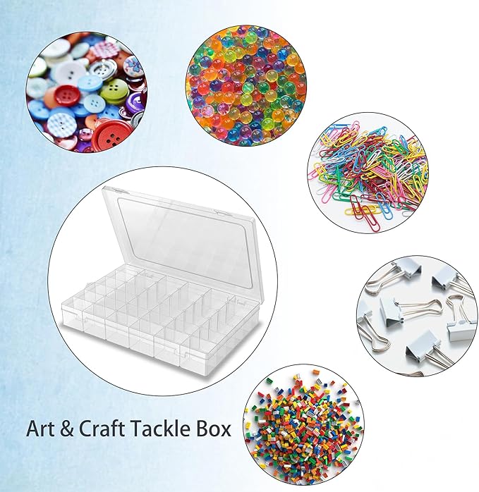 4 Pack Plastic Organizer Container Box, 36 Grids Clear Plastic Parts Organizer Box, for Beads, Art DIY, Crafts, Jewelry, Fishing Tackle with Label Stickers