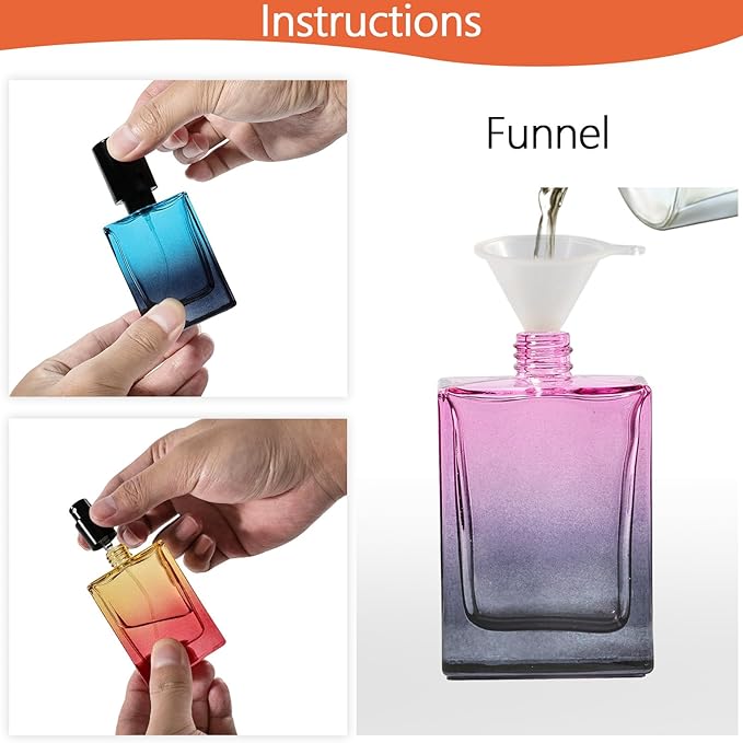 Perfume Bottles Empty Glass Atomizer Sprayer, 6 Pack 30ml Refillable Travel Spray Bottle for Fragranc or Essential Oil, Portable Cologne Atomizers with Dispensing Kit for Handbag, Date