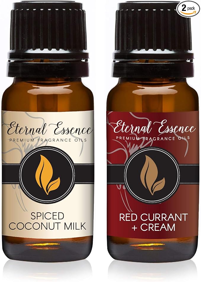Eternal Essence Oils 2 Pack 10ml Premium Fragrance Oil - Spiced Coconut Milk & Red Currant & Cream - for Candle, Soap Making, Aromatherapy, Diffusers, Home Care, & Humidifiers