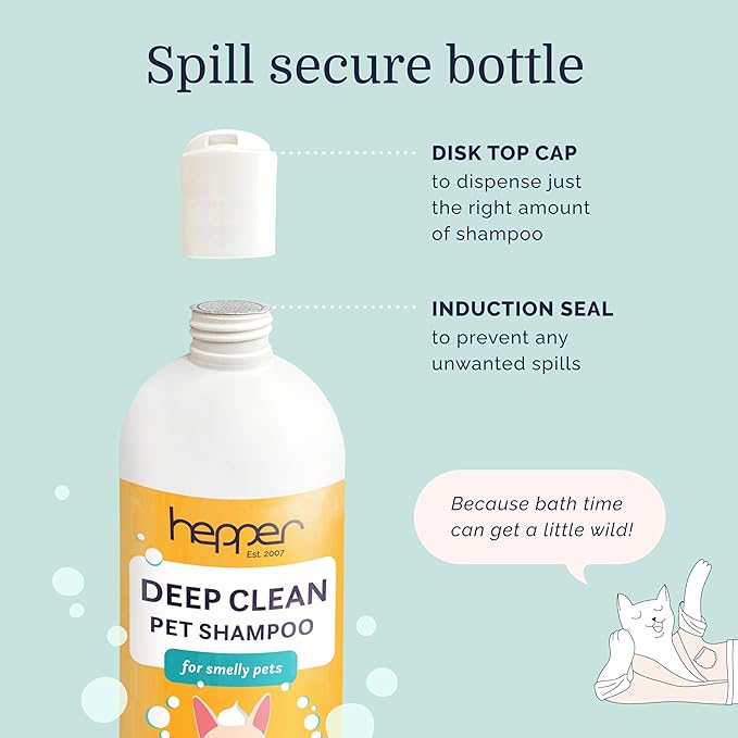 Hepper Deep Clean Pet Shampoo for Smelly Pets: Deskunk, Odor Control, Shedding Control, & Coat Care for All Breeds! Ideal for Short, Long, Double-Coated, and Smelly Pets