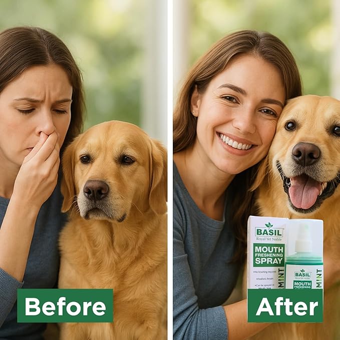BASIL Dog Oral Care Spray – 4.4 oz | Spearmint Flavor Mouth Freshener for Dogs | for Cleaning Teeth, Gums & Fresh Breath | Easy-to-Use Dental Spray for Everyday Use