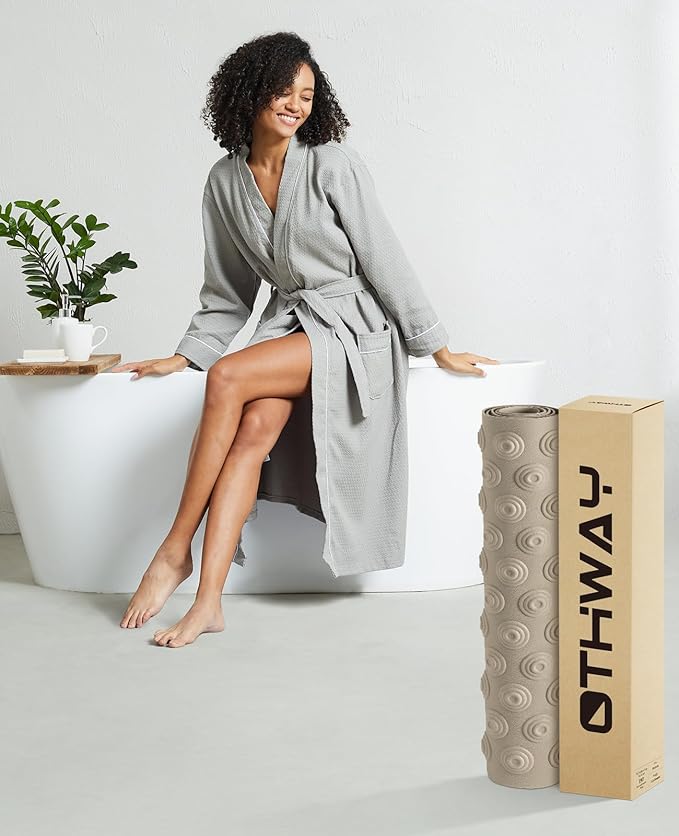 OTHWAY No Suction Cup Bath Mat: 39x16inch Extra Long Bathmat│Perfect for Refinished Bathtub Mat│Made of Nature Rubber│a Blessing for The Elderly and Children (Brown)